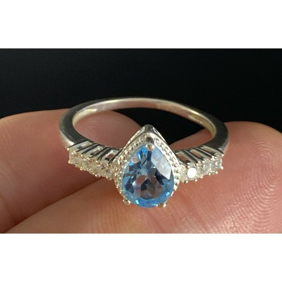 STS 925 Aquarmine CZ Cocktail Ring Size 8 Signed Chuck Clemency - Picture 2 of 7